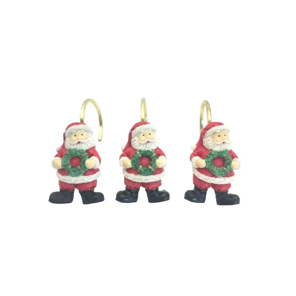 12 Santa Claus Bath Shower Curtain Hooks Resin Hand Painted 4 Different Poses